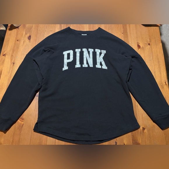 PINK Victoria's Secret Pullover Crewneck Sweatshirt with Sparkly Shimmer Logo - Picture 1 of 3